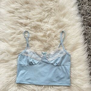Blue Lace Trim Crop Top